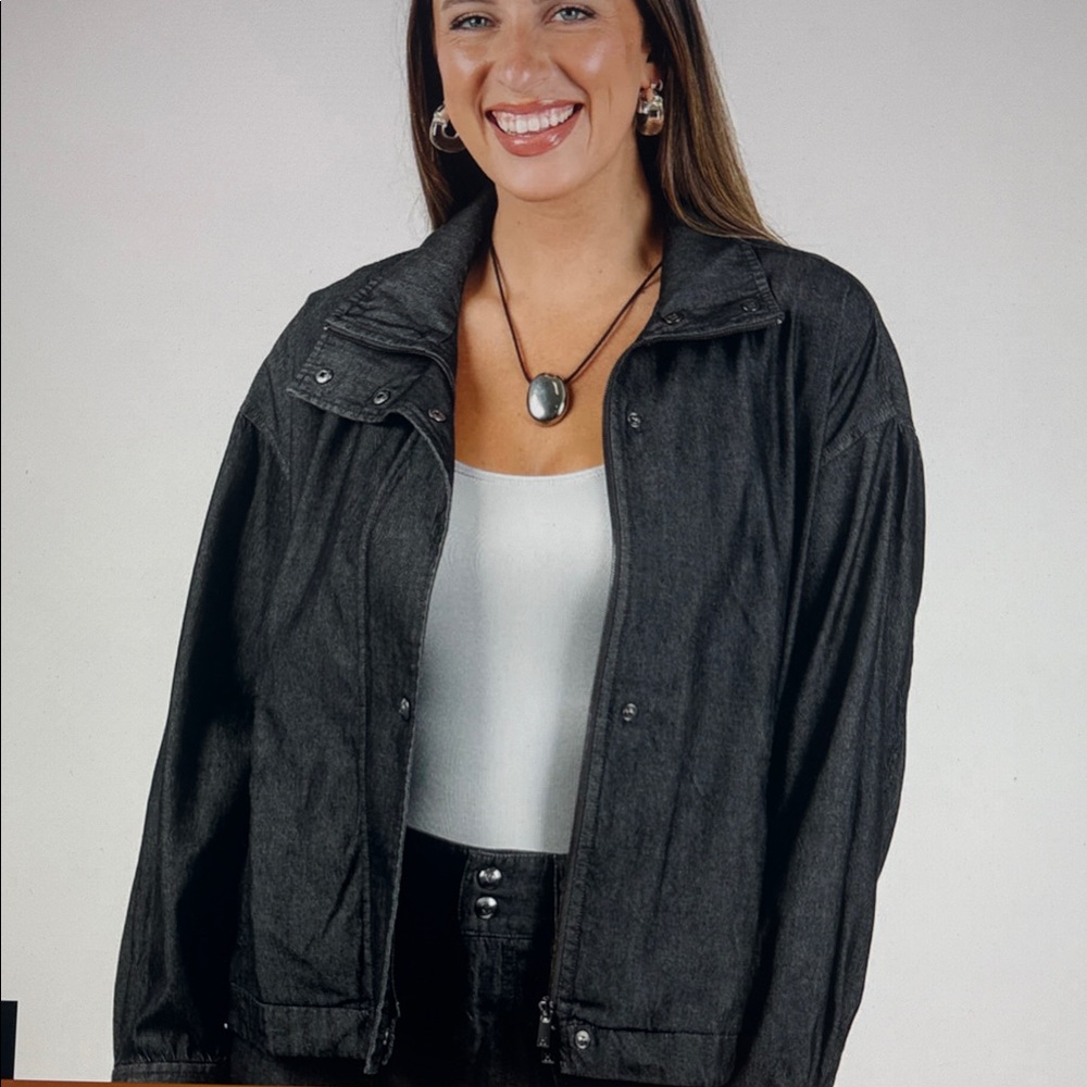 NWT Barbara Katz/ Hinson Wu Louise Long Sleeve Black Wash Denim Jacket Size: M
